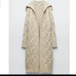 Zara Cream Knit Long Cape Coat